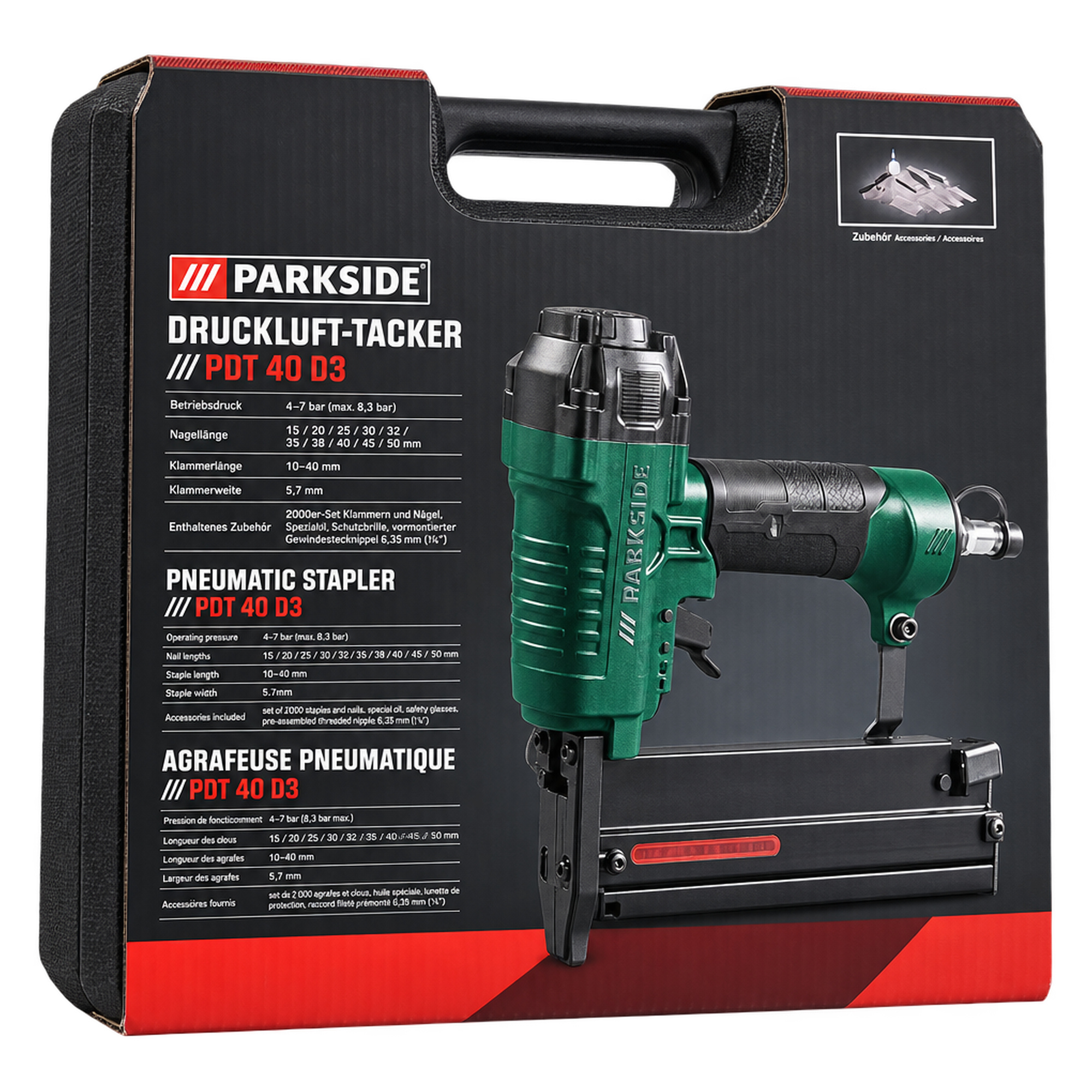 Parkside zszywacz pneumatyczny PDT 40 D3 zszywki 10–40 mm