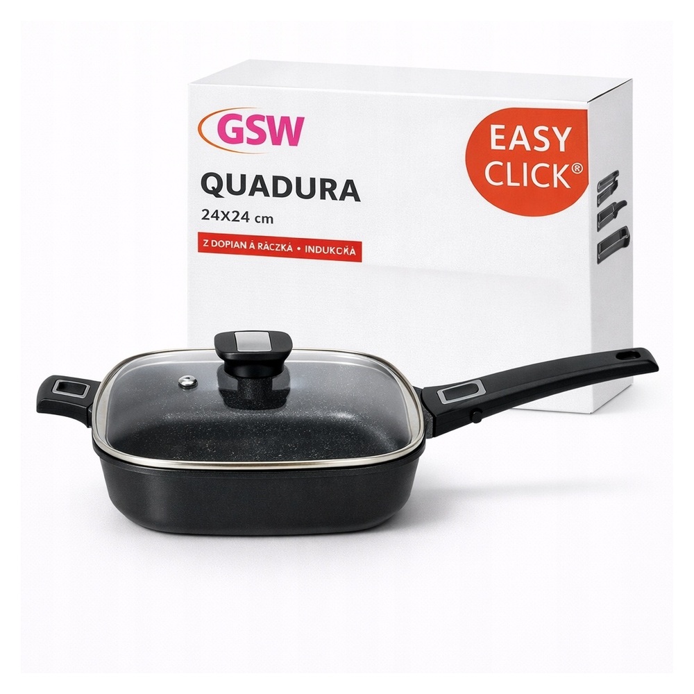Patelnia grillowa GSW Quadura 24x24 cm + pokrywka szklana Easy Click