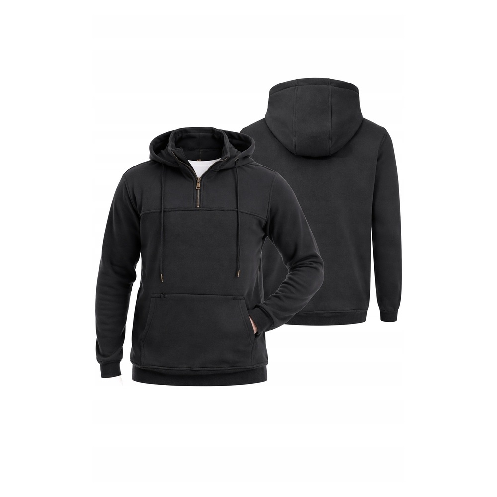 BLUZA UNISEX Z KAPTUREM CZARNA KANGURKA PÓŁZAMEK SPORTOWA CASUAL