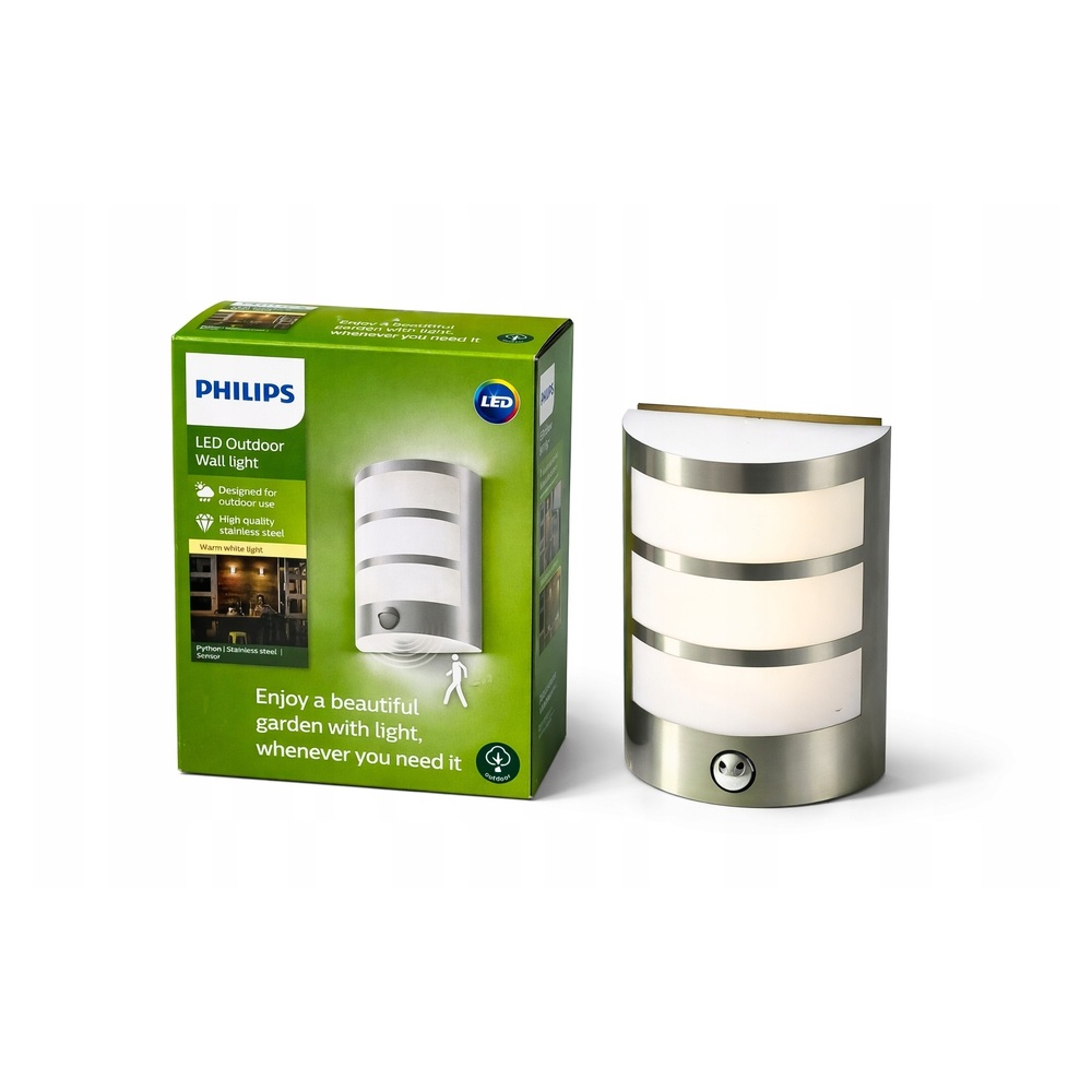 Philips LED Outdoor Wall Light IP44 czujnik ruchu stal nierdzewna
