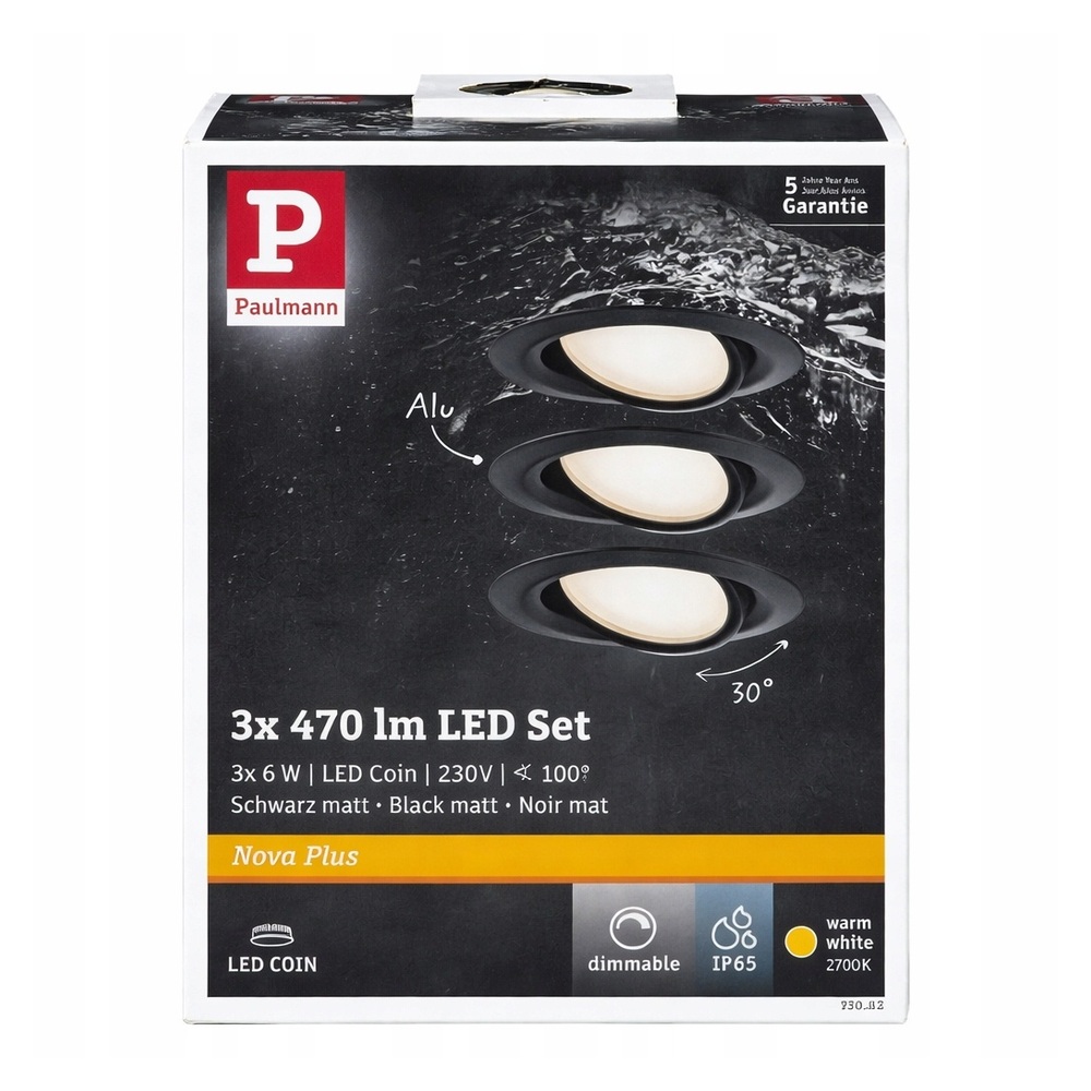Paulmann Nova Plus LED 3x6W 470lm IP65 2700K czarne oczka sufitowe zestaw