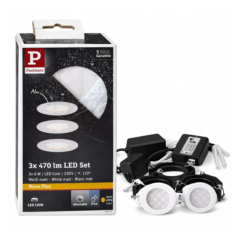 Paulmann Nova LED Set 3x470lm 6W IP44 2700K oczka sufitowe czarne dimmable