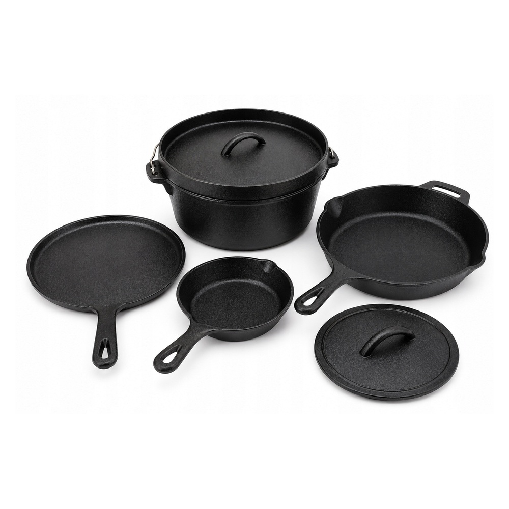 Zestaw naczyń żeliwnych Amazon Basics 5 elementów patelnie garnek grill