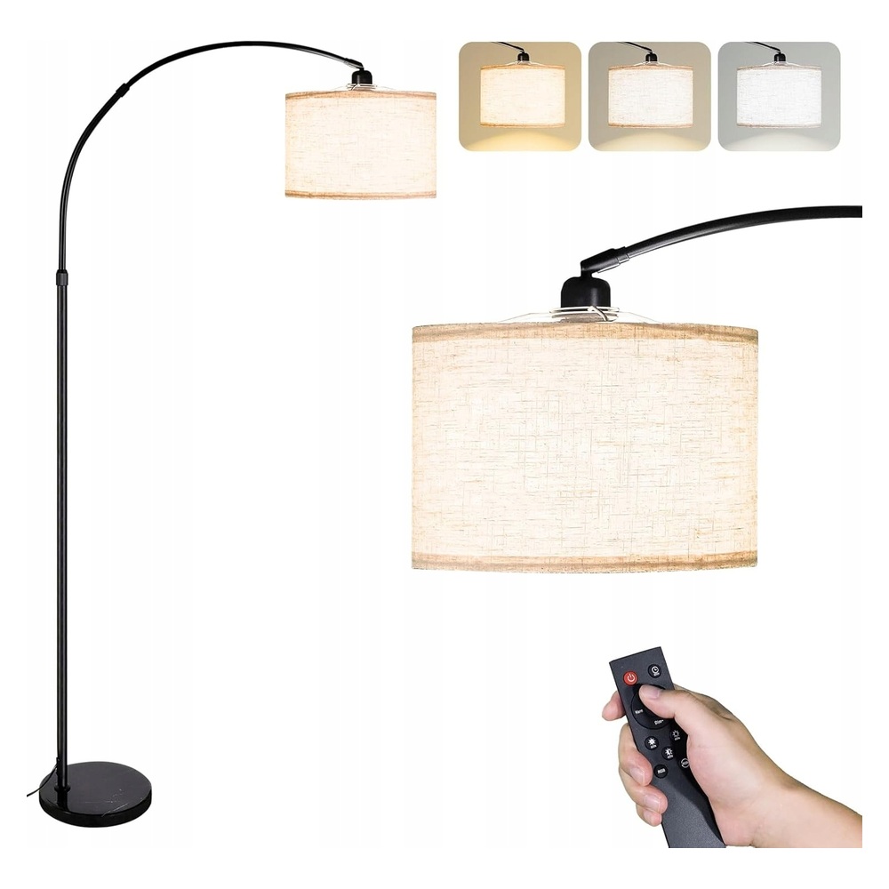 Lampa Podłogowa Stojąca LED E27 z Abażurem Beżowa Czarna 60W Nowoczesna