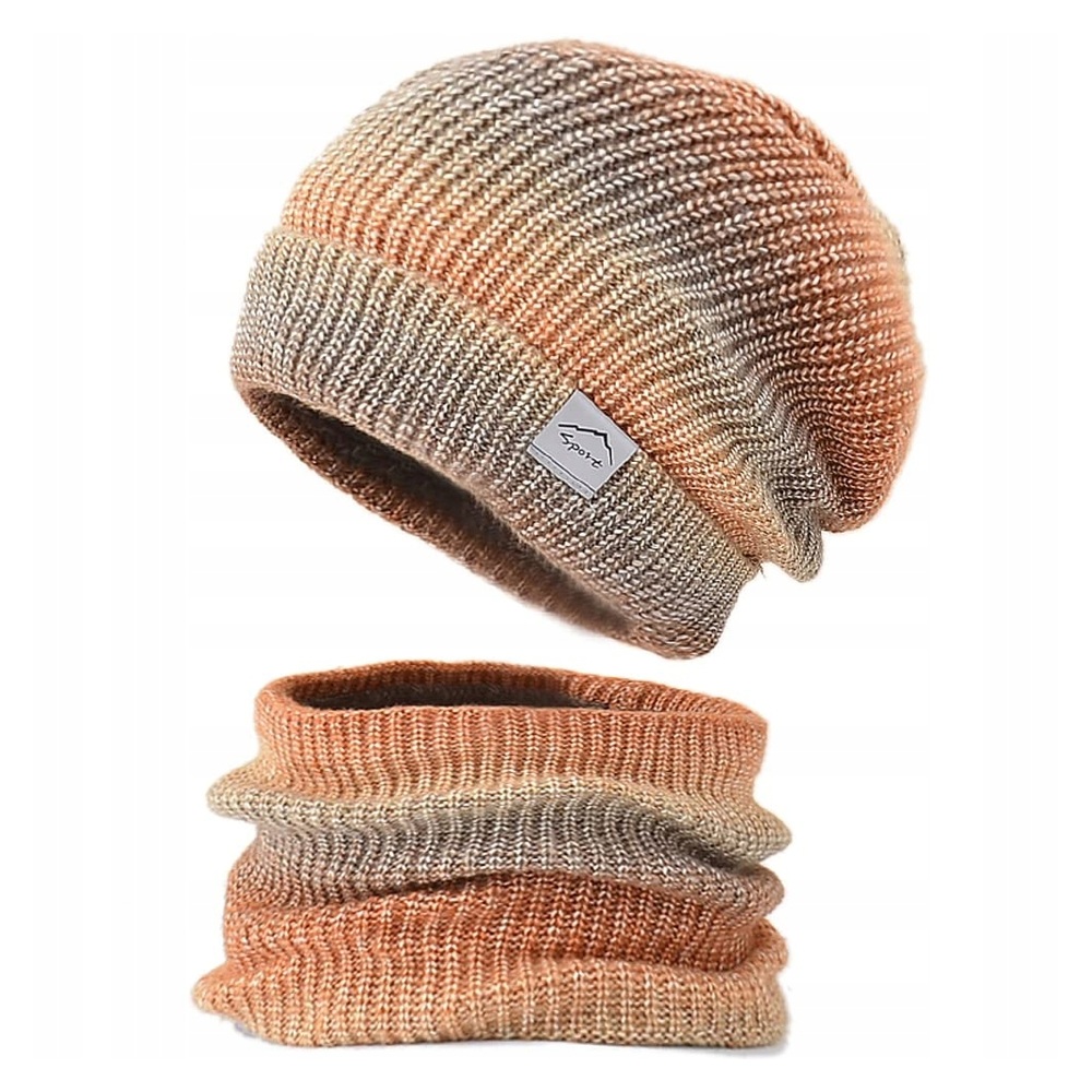 WANYIG Czapka zimowa dzianinowa z szalikiem (gradient pomarańczowy)