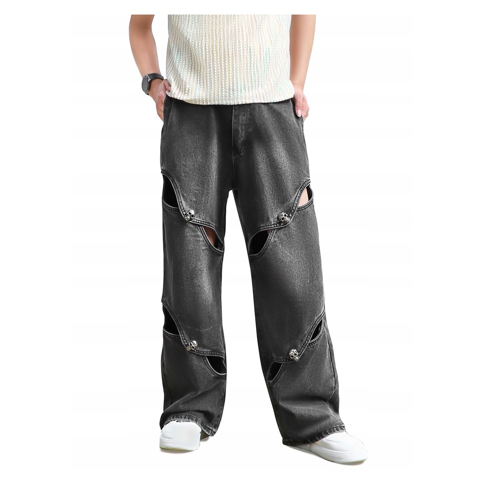 Jeansy Baggy Straight Y2K Streetwear Loose Japanese Wide leg rozm. 34