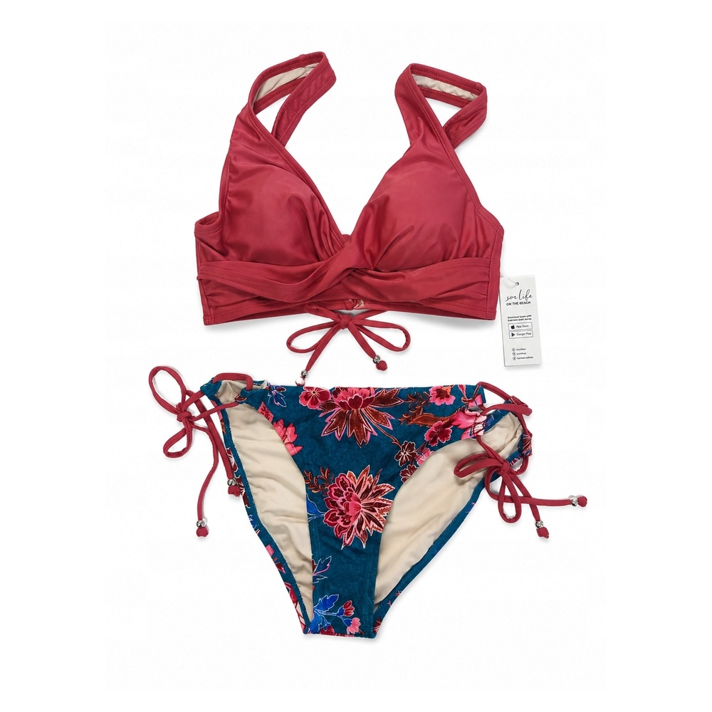 CUPSHE Strój kąpielowy damski 2-częściowy bikini kwiatowy rozmiar S