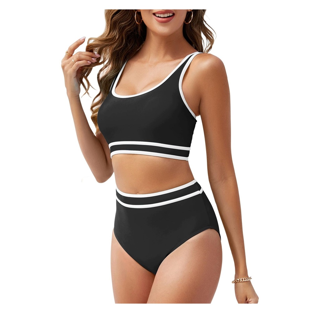 Strój Kąpielowy Damski Bikini Sportowe Wysoki Stan Czarne M