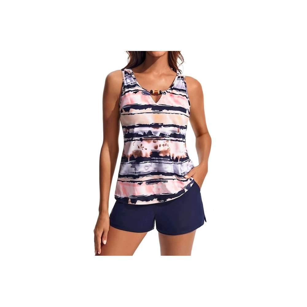 Strój Kąpielowy Tankini Damskie Szorty Modelujące Granatowy Tie Dye S