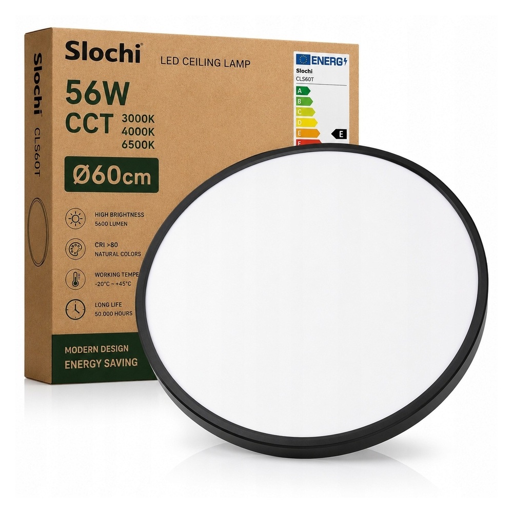 Plafon LED 56W 60 cm Czarny CCT 3000K-6500K Okrągły Slochi CLS60T