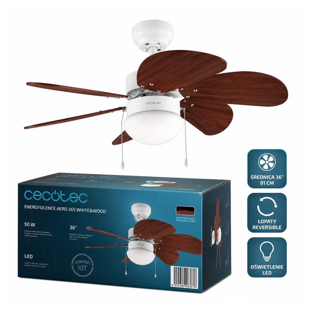Wentylator sufitowy Cecotec EnergySilence Aero 365 White&Wood LED 36"