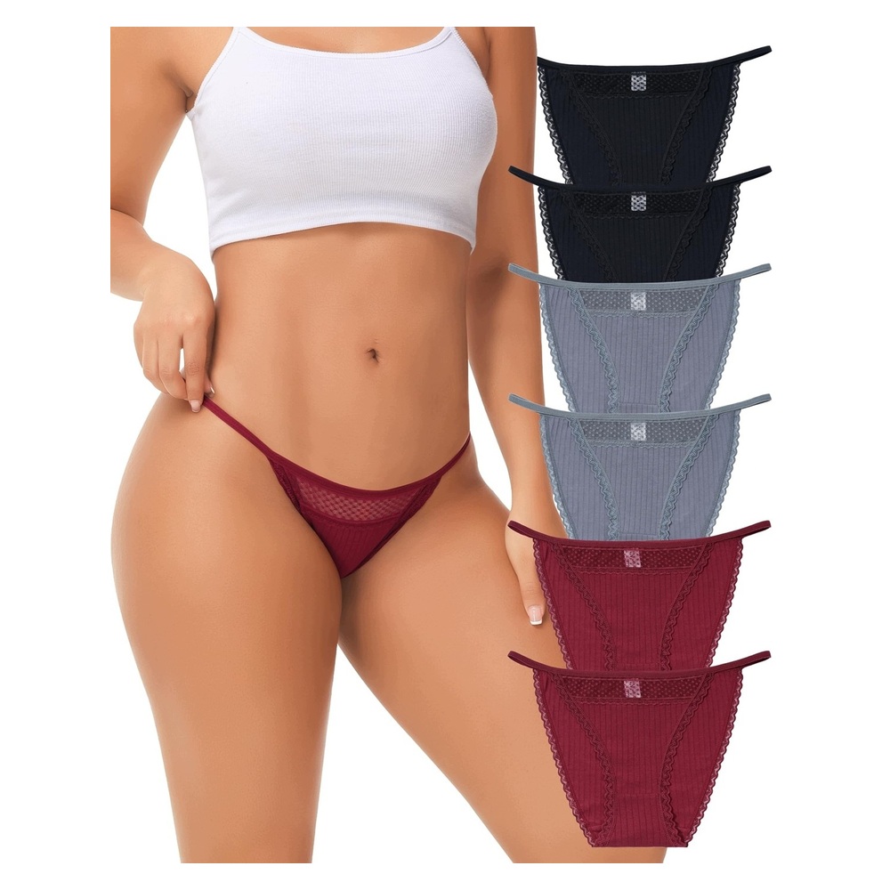 Stringi Damskie Bikini Bawełniane Koronkowe 6 szt. Bezszwowe rozm. S