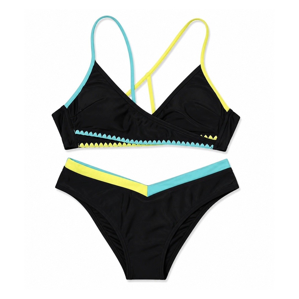 CUPSHE Bikini Damskie Czarne Dwukolorowe Strój Kąpielowy XS
