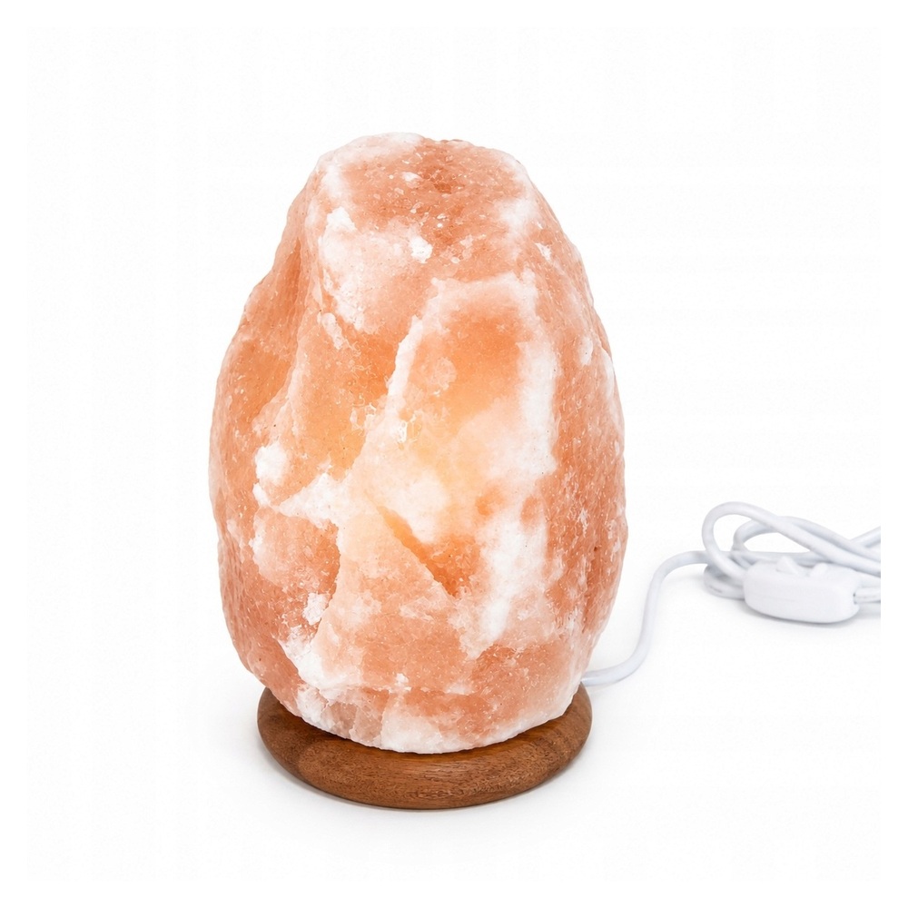 Lampa solna himalajska USB 13 cm naturalna sól różowa drewniana podstawa