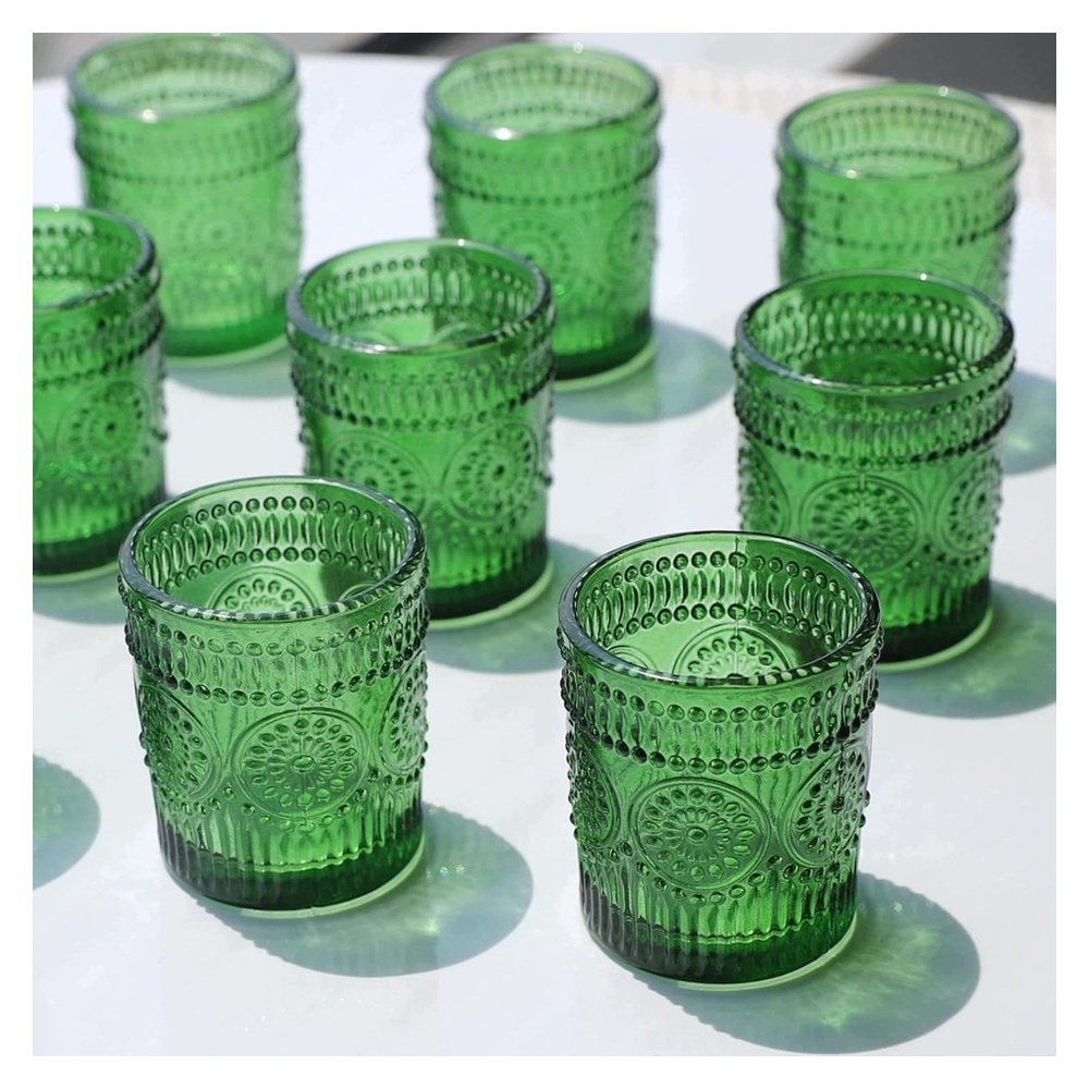 Świeczniki szklane zielone Boho 12 szt. na tealight podgrzewacz 6,6 cm