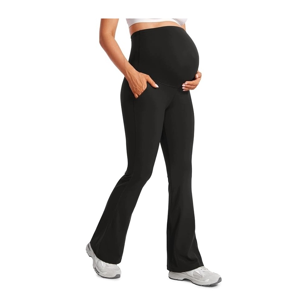 Damskie legginsy ciążowe dzwony flare czarne XXL