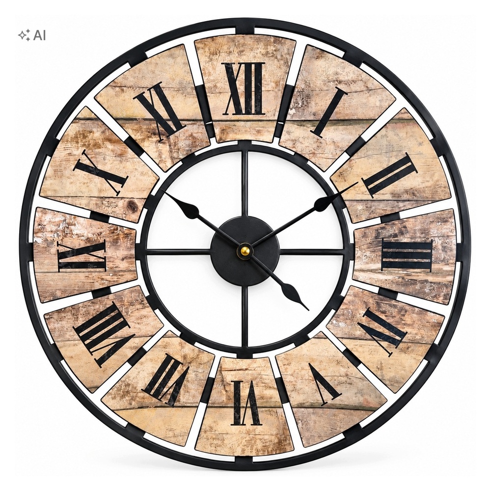 Wall-Art zegar ścienny loft industrialny 60 cm cyfry rzymskie drewno metal