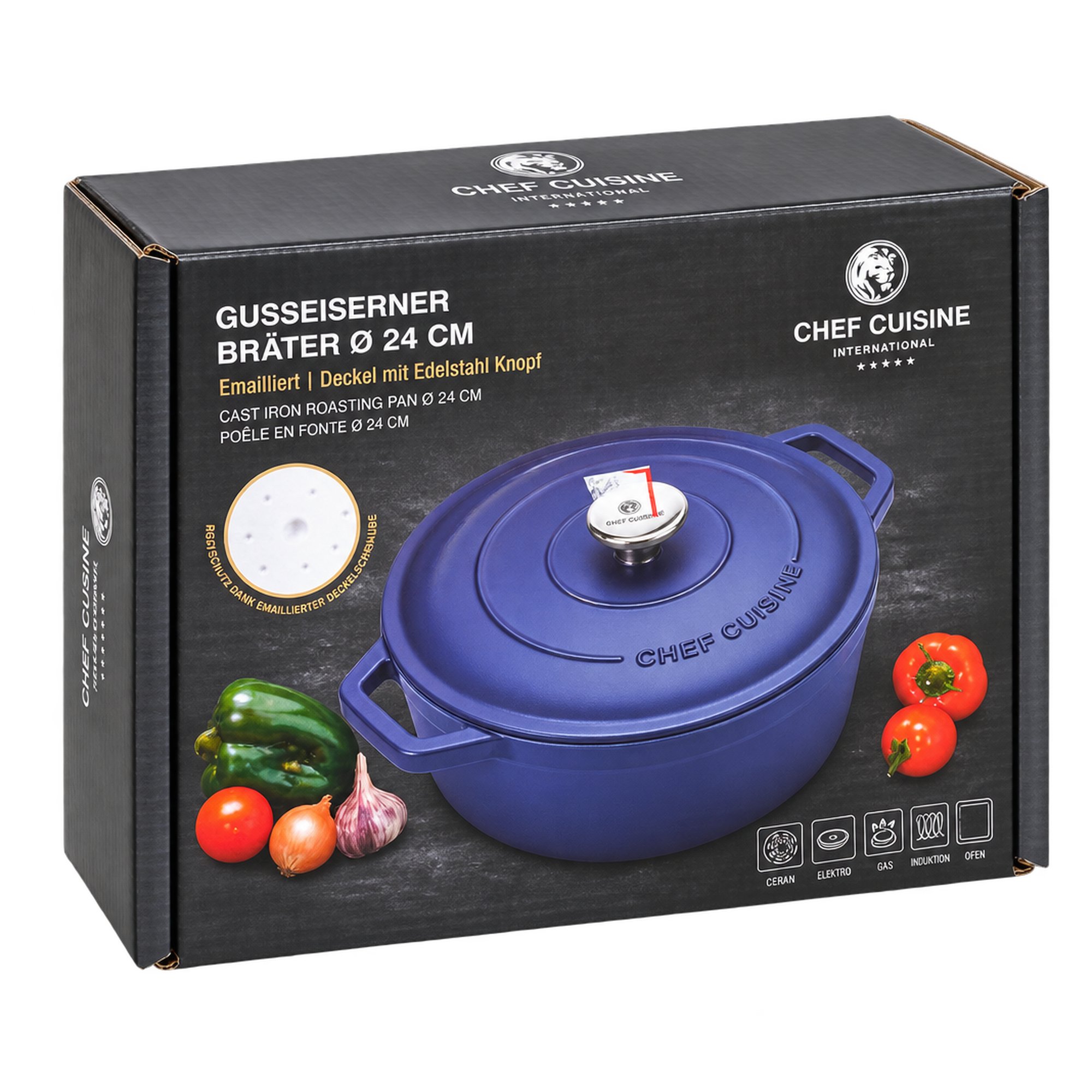 Chef Cuisine brytfanna żeliwna emaliowana z pokrywką 24 cm