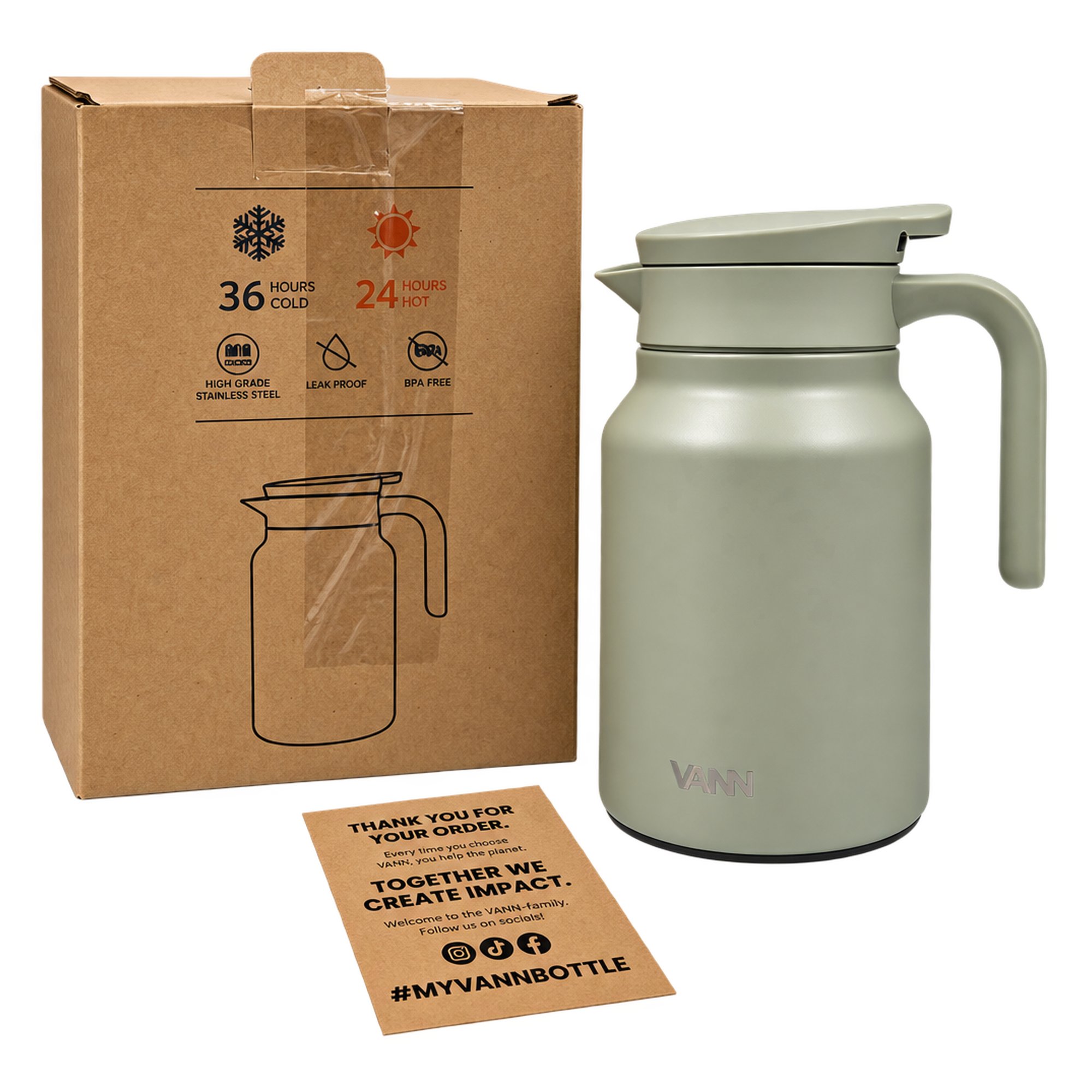 VANN dzbanek termiczny próżniowy Light Grey Green 1,5L
