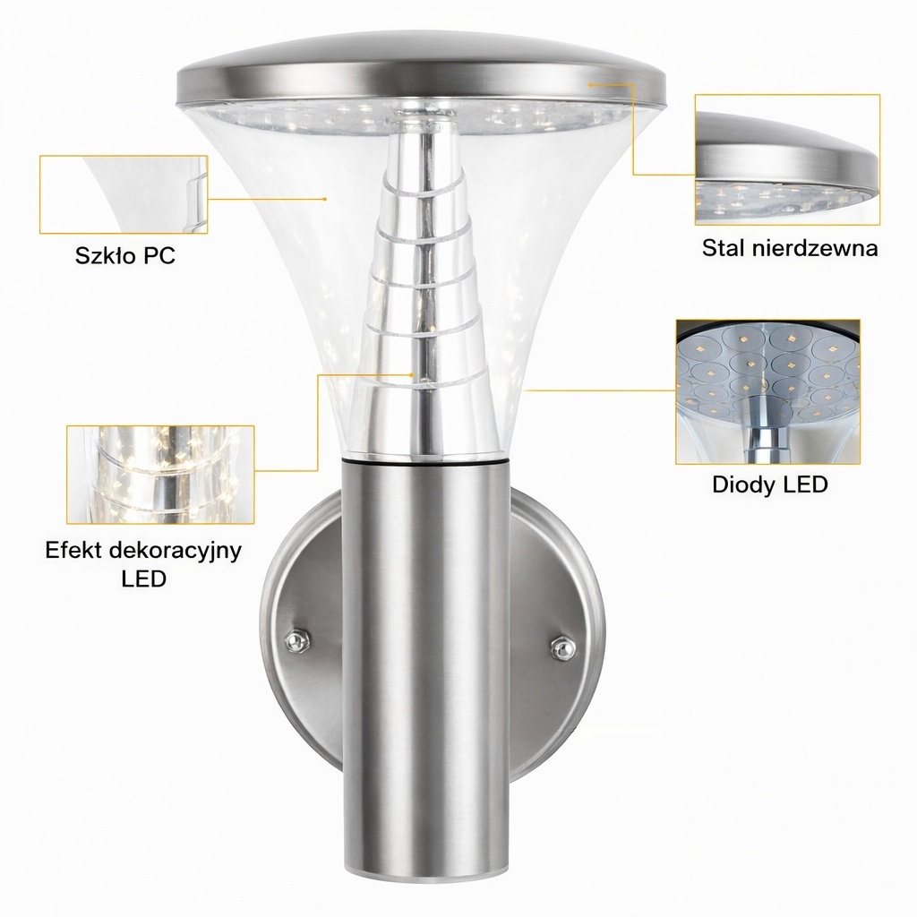 Kinkiet LED zewnętrzny IP44 stal nierdzewna 18W 1600lm — zdjęcie 6