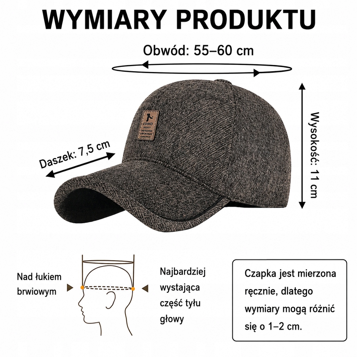 Czapka Zimowa z Nausznikami Regulowana Unisex Ciepła Ocieplana — zdjęcie 7