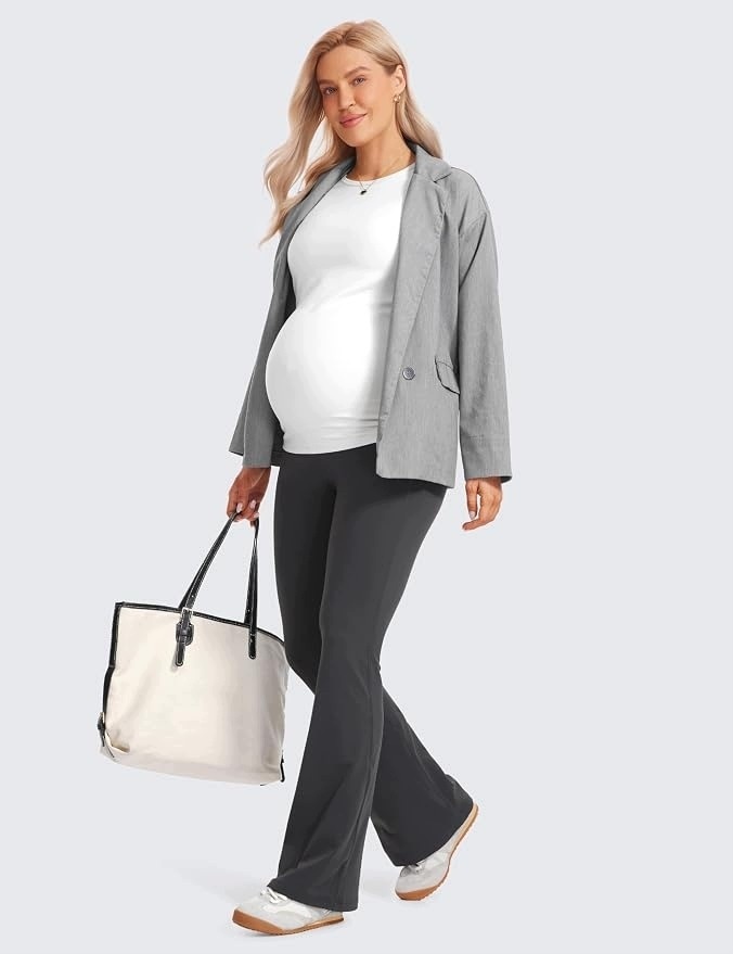 Damskie legginsy ciążowe dzwony flare szare S — zdjęcie 5