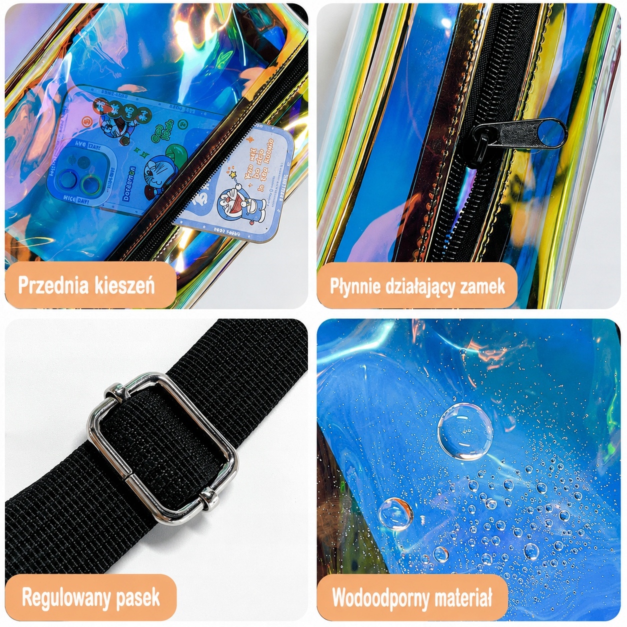 Transparentna Torebka Damska Holograficzna na Ramię Regulowany Pasek — zdjęcie 6