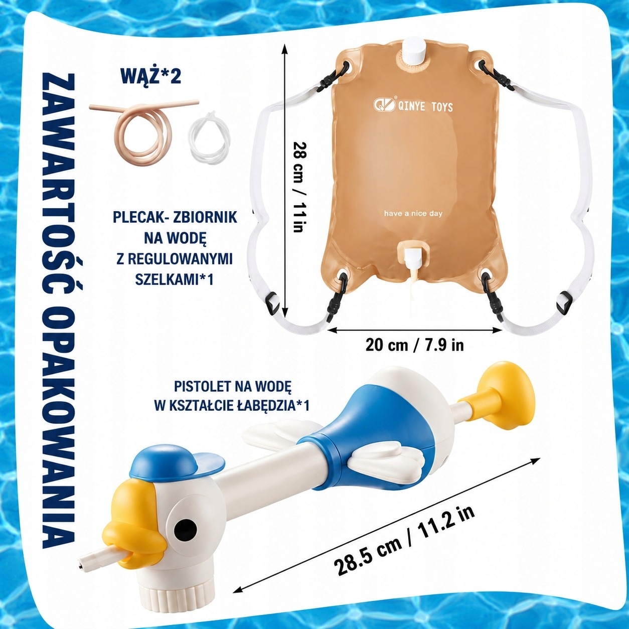 Zestaw Pistoletów Wodnych dla Dzieci z Plecakiem na Wodę 1200ml kaczka — zdjęcie 3
