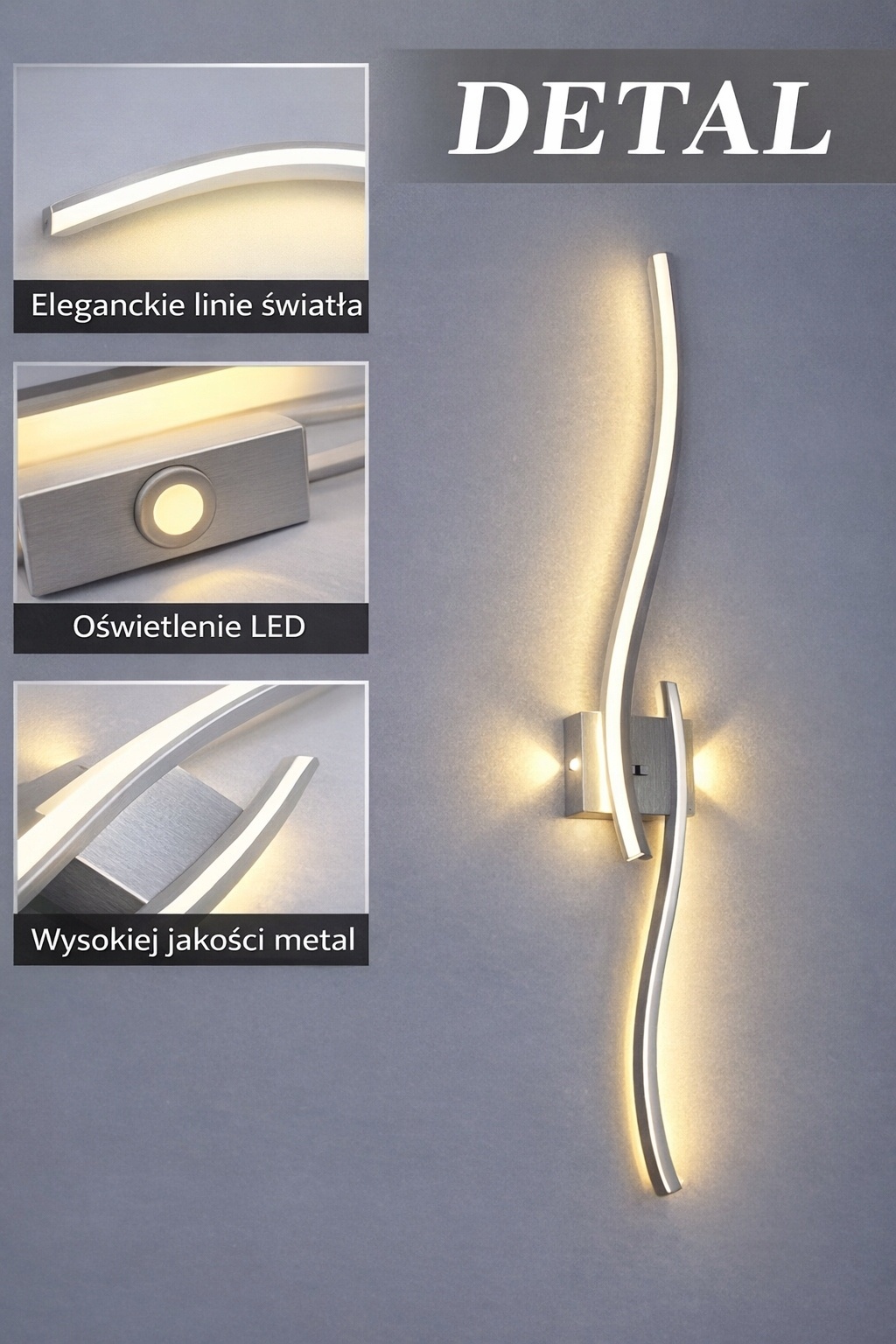 Kinkiet LED nowoczesny 120 cm 30W biały lampa ścienna dekoracyjna ciepłe św — zdjęcie 6