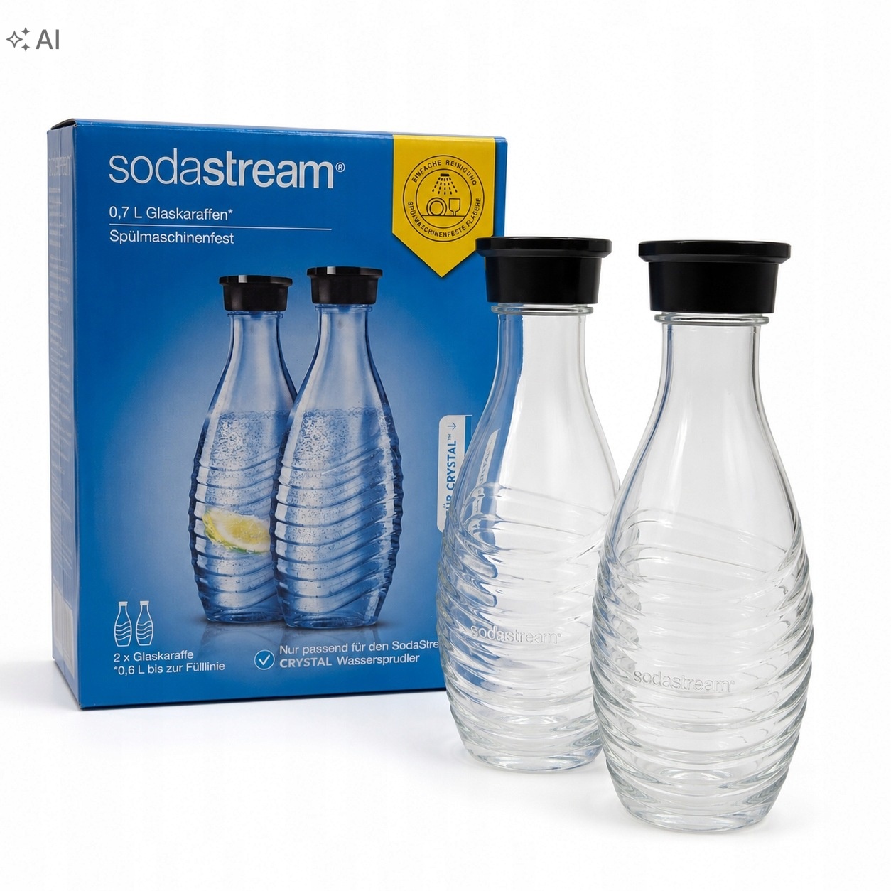 Butelki szklane SodaStream Crystal 0,7L 2 szt. z korkami Oryginał — zdjęcie 2