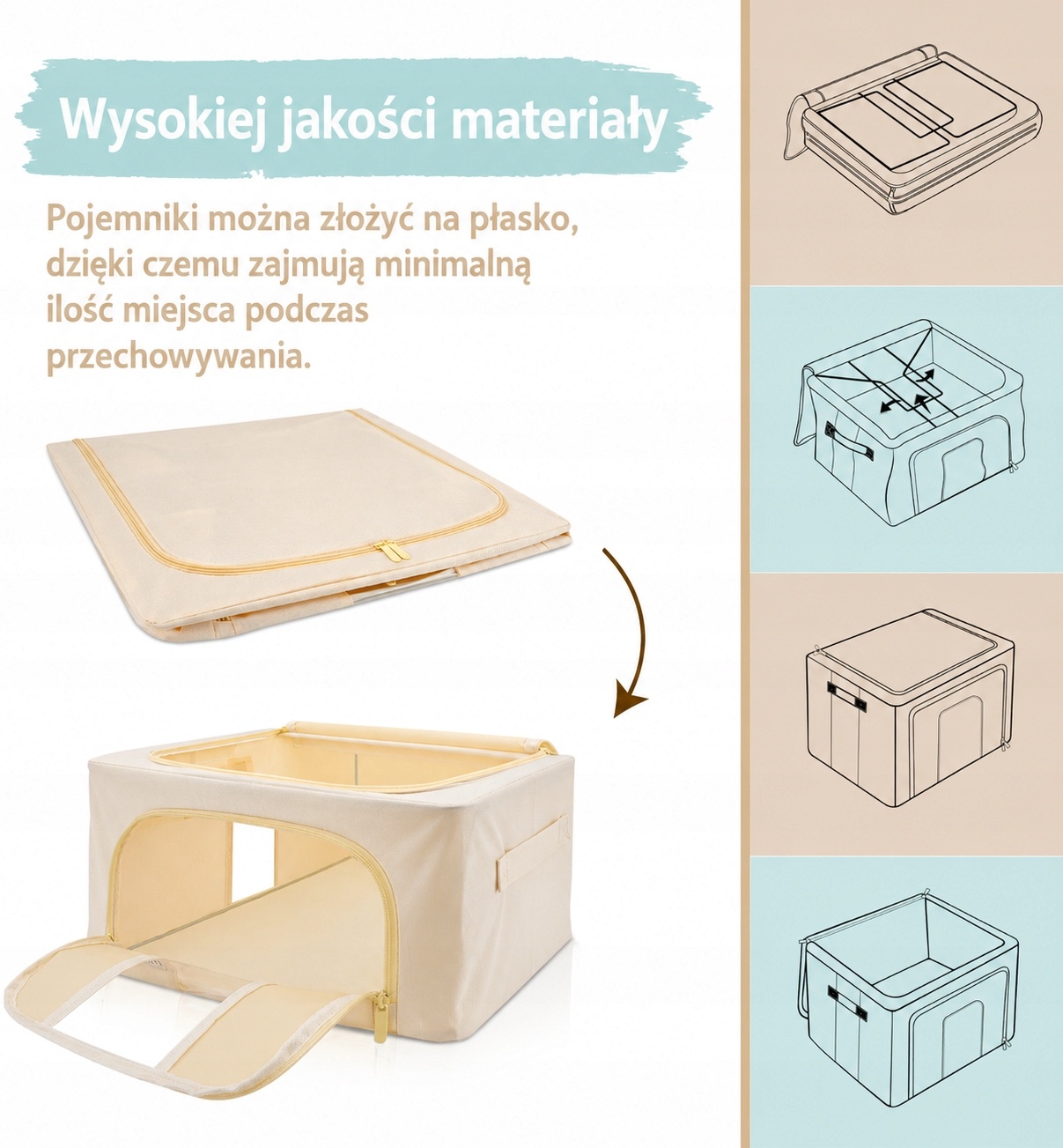 Pojemnik do przechowywania 40 × 30 × 20 cm Składany organizer beżowy — zdjęcie 6