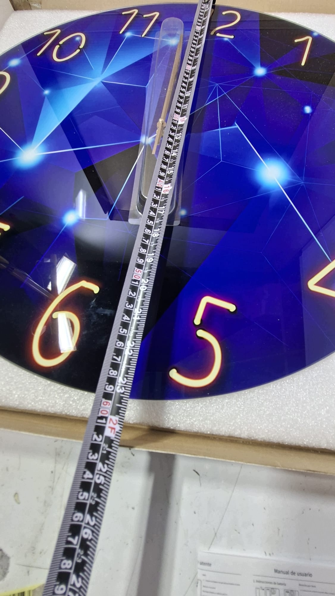 Zegar ścienny 60 cm szklany nowoczesny cichy geometryczny niebieski — zdjęcie 5