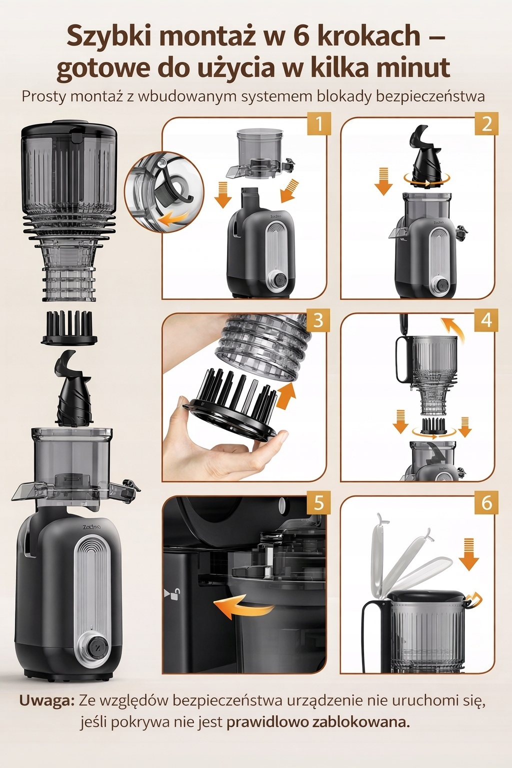 Wyciskarka wolnoobrotowa Zachvo MP-802M | szeroki otwór 128 mm | tryb juice — zdjęcie 5