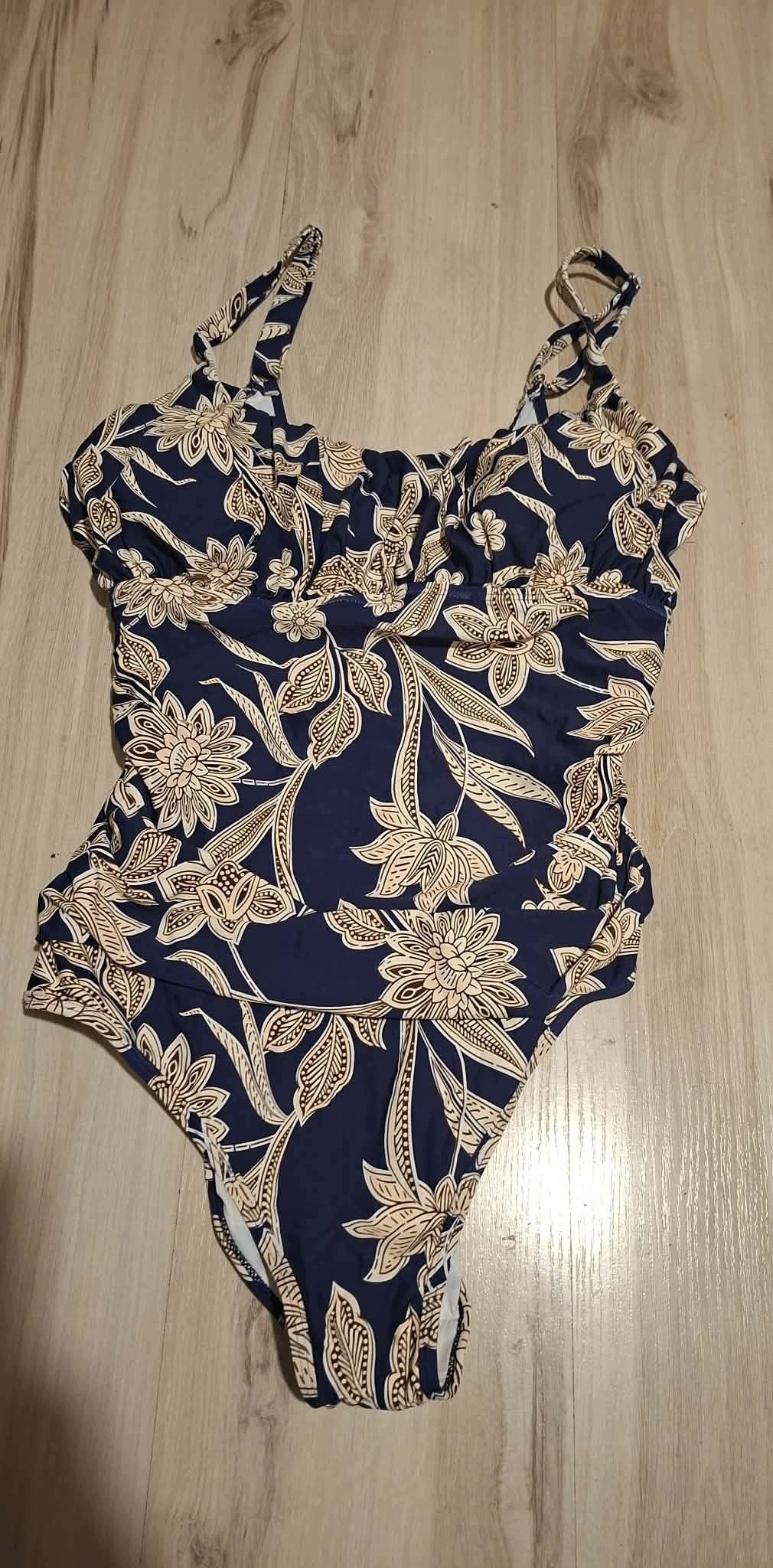Strój kąpielowy jednoczęściowy damski modelujący XL granatowy kwiaty — zdjęcie 3