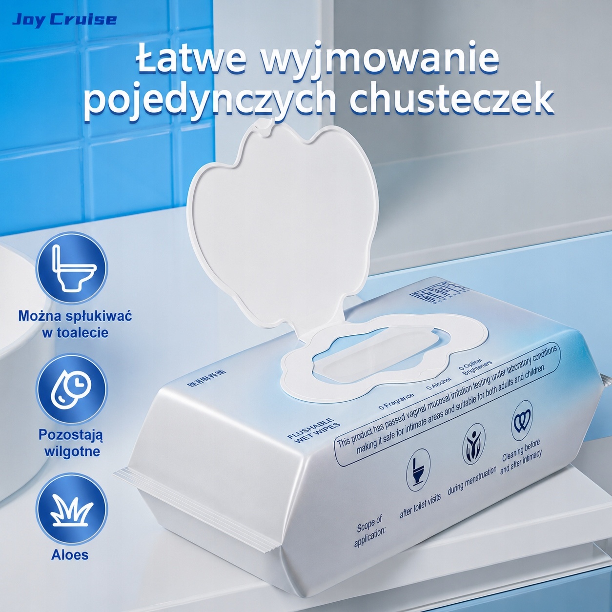 Nawilżane Chusteczki Toaletowe Spłukiwalne Aloes 99% Wody 40/42szt./paczka — zdjęcie 5