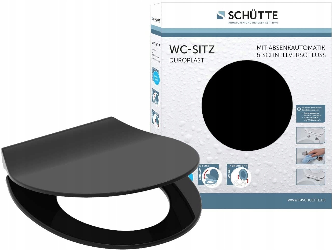 Deska sedesowa SCHÜTTE czarna wolnoopadająca duroplast 175 kg — zdjęcie 2