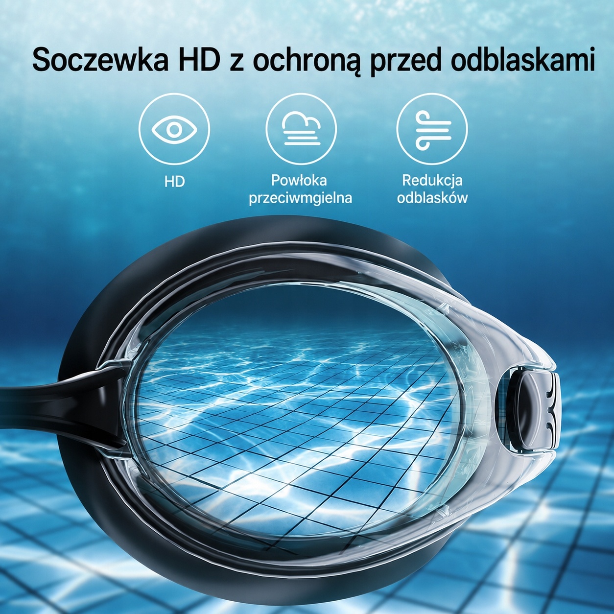 Gogle do pływania HD z Powłoką Przeciwmgielną Anti-Fog UV BIAŁE Regulowane — zdjęcie 5