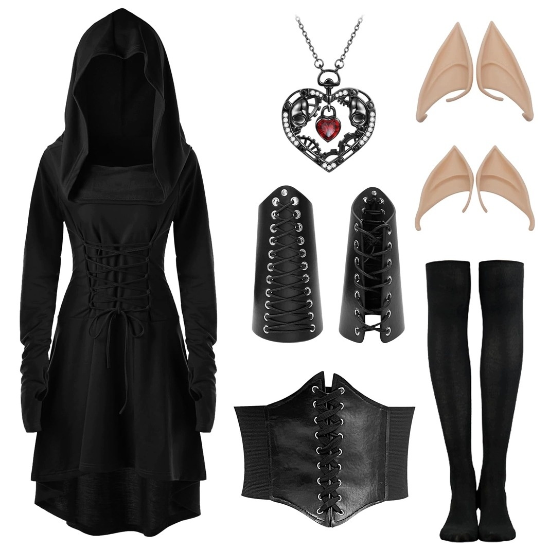 Sukienka Gotycka z Kapturem Halloween Elf Cosplay XL — zdjęcie 2
