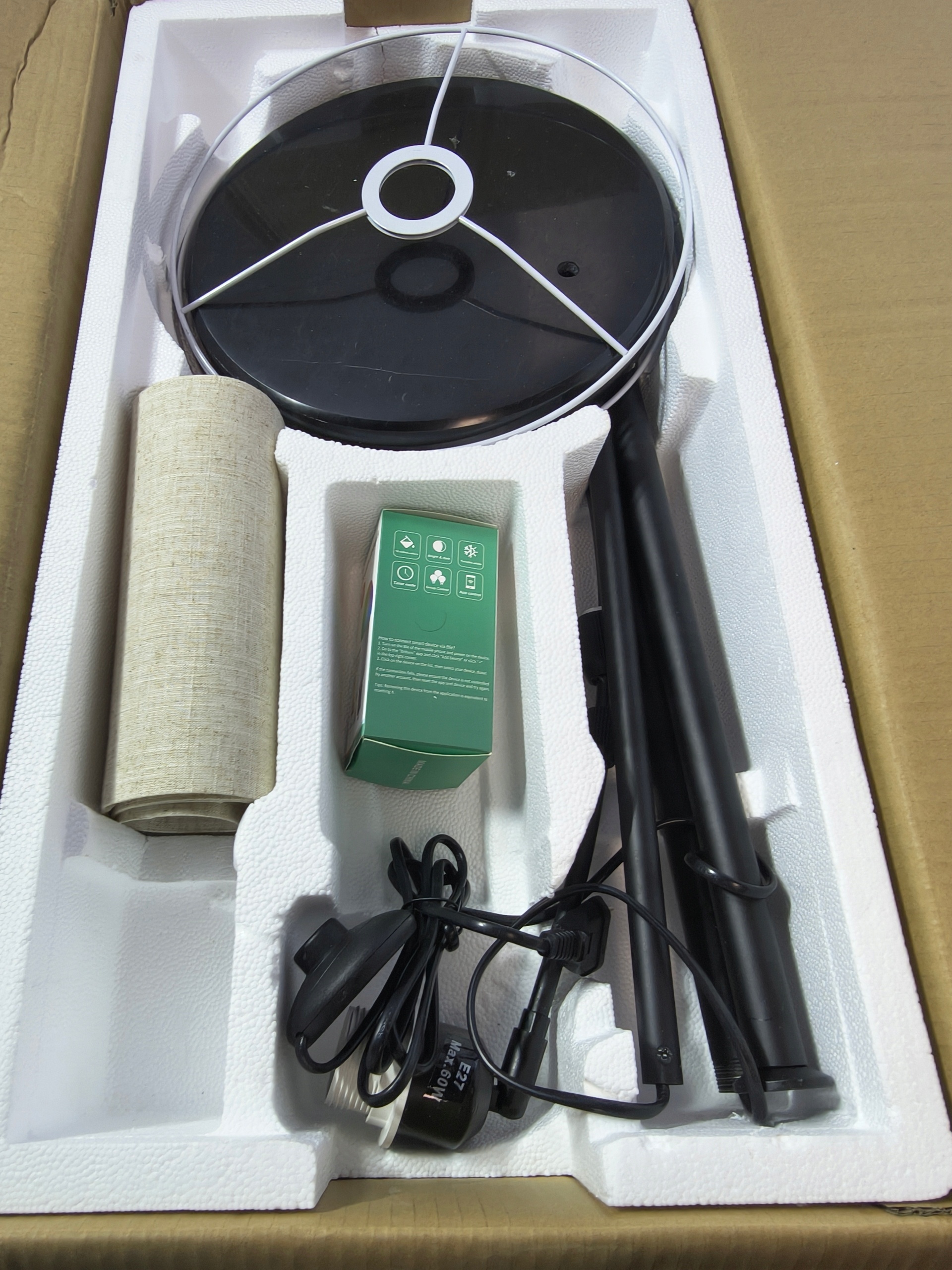 Lampa Podłogowa Stojąca LED E27 z Abażurem Beżowa Czarna 60W Nowoczesna — zdjęcie 6