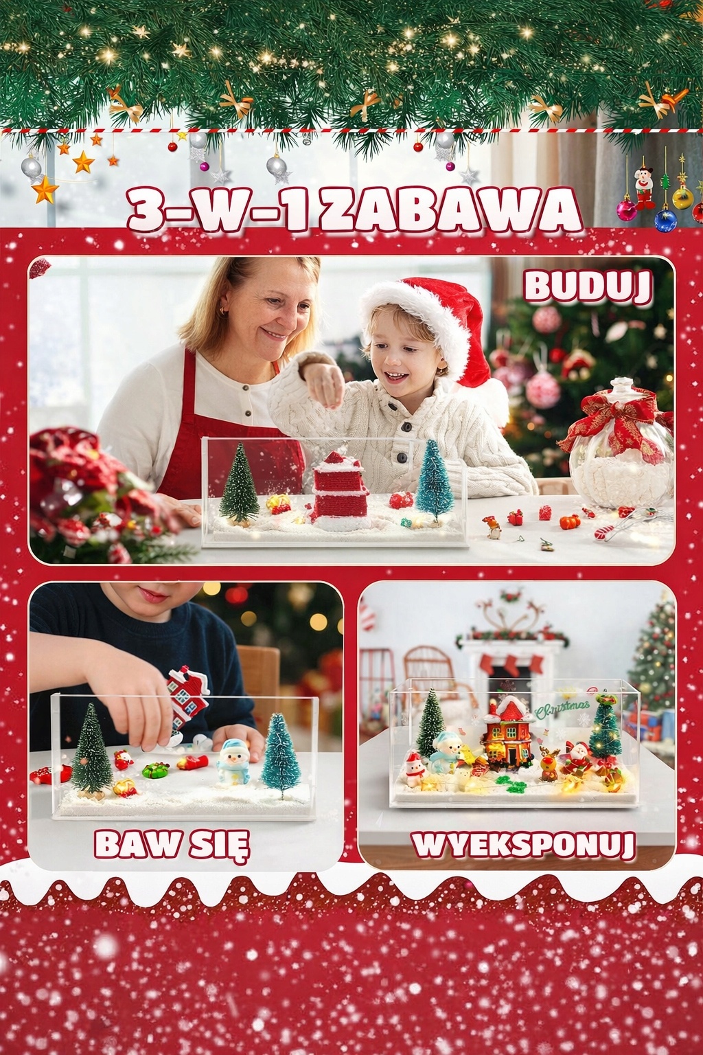 Zestaw świąteczny DIY domek LED figurki choinka bałwan dekoracja świąteczna — zdjęcie 5