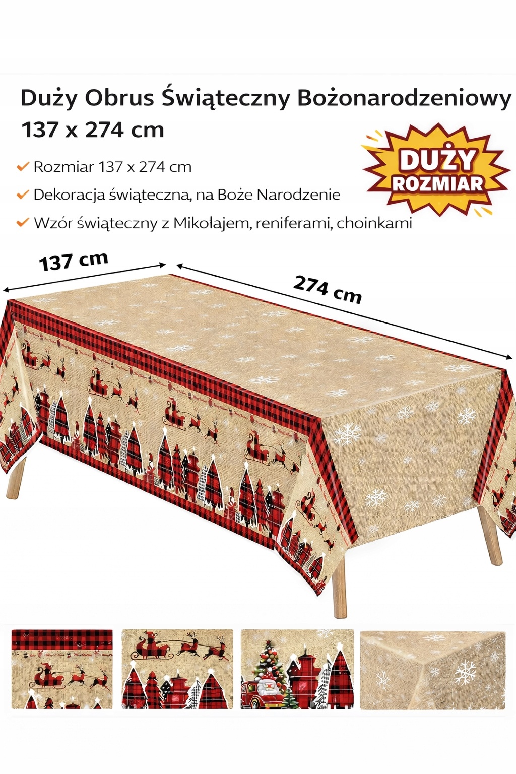Obrus świąteczny 3 szt 137x274 cm wodoodporny plamoodporny boże narodzenie — zdjęcie 5