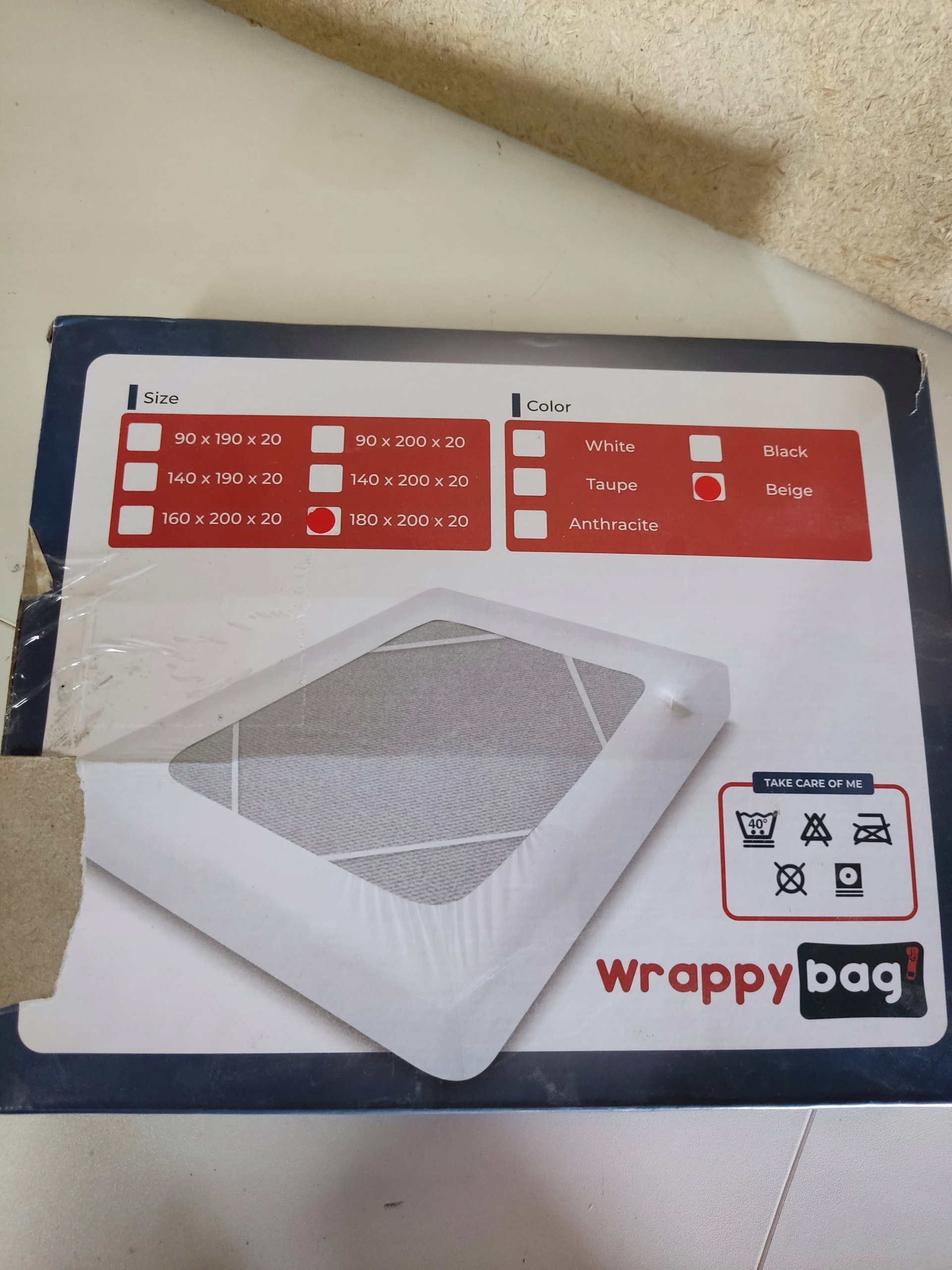 WrappyBag Pokrowiec osłona na materac 180x200x20 cm beżowy elastyczny — zdjęcie 5