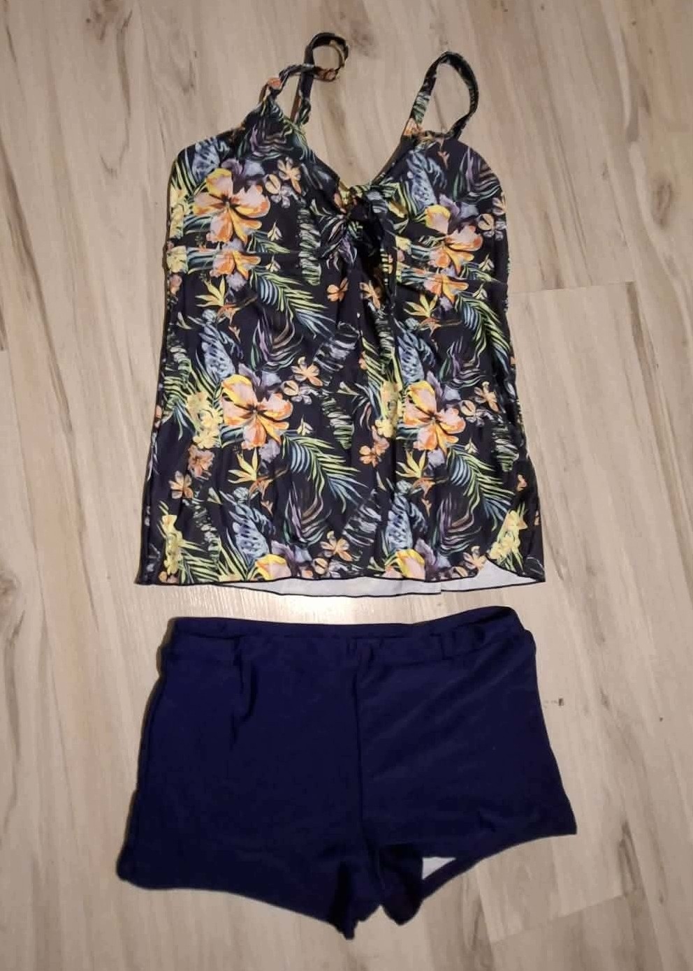 Tankini Damskie XXL Strój Kąpielowy 2-częściowy Kwiaty Szorty XL — zdjęcie 4