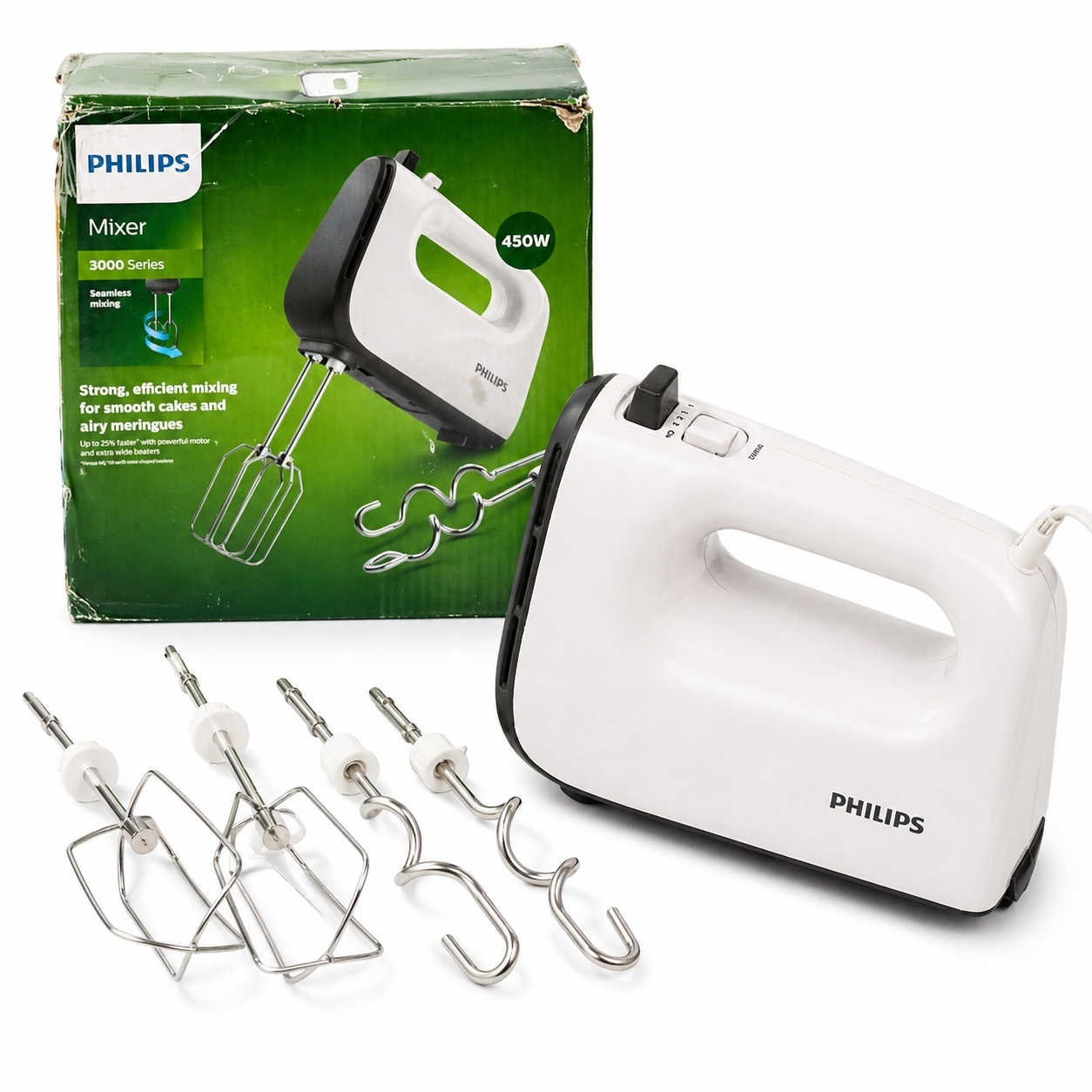 Mikser ręczny PHILIPS HR3741/00 450W + końcówki mieszające i haki — zdjęcie 2