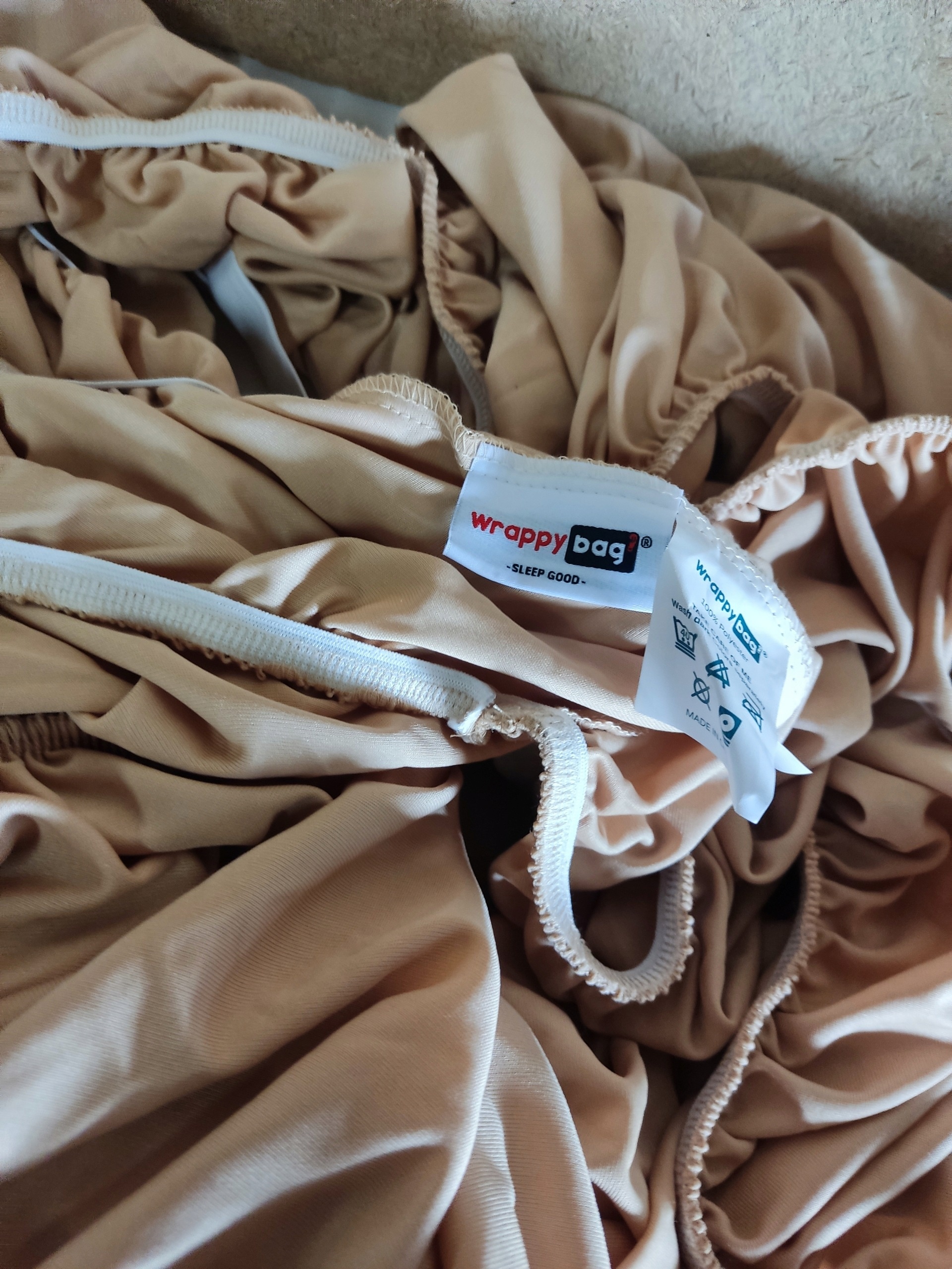 WrappyBag Pokrowiec osłona na materac 180x200x20 cm beżowy elastyczny — zdjęcie 6