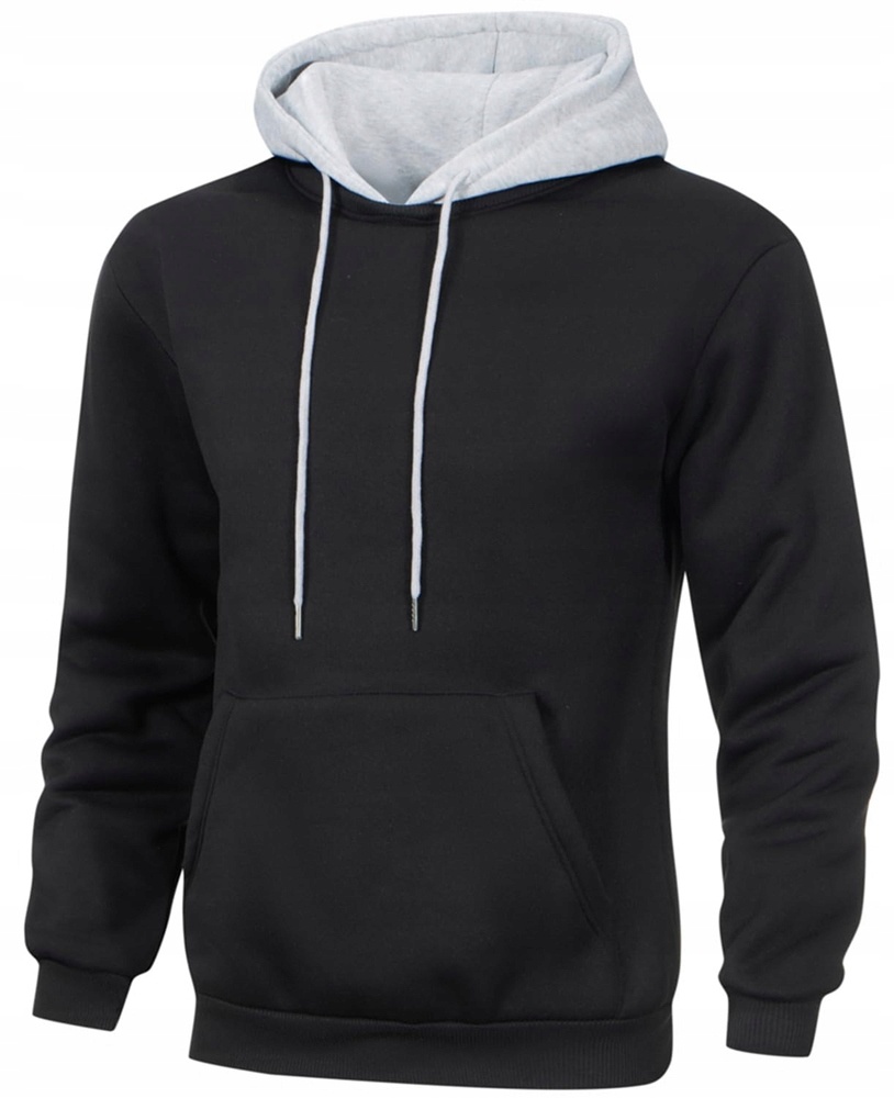 Bluza Męska z Kapturem Hoodie Czarna Szary Kieszeń Casual XL — zdjęcie 5