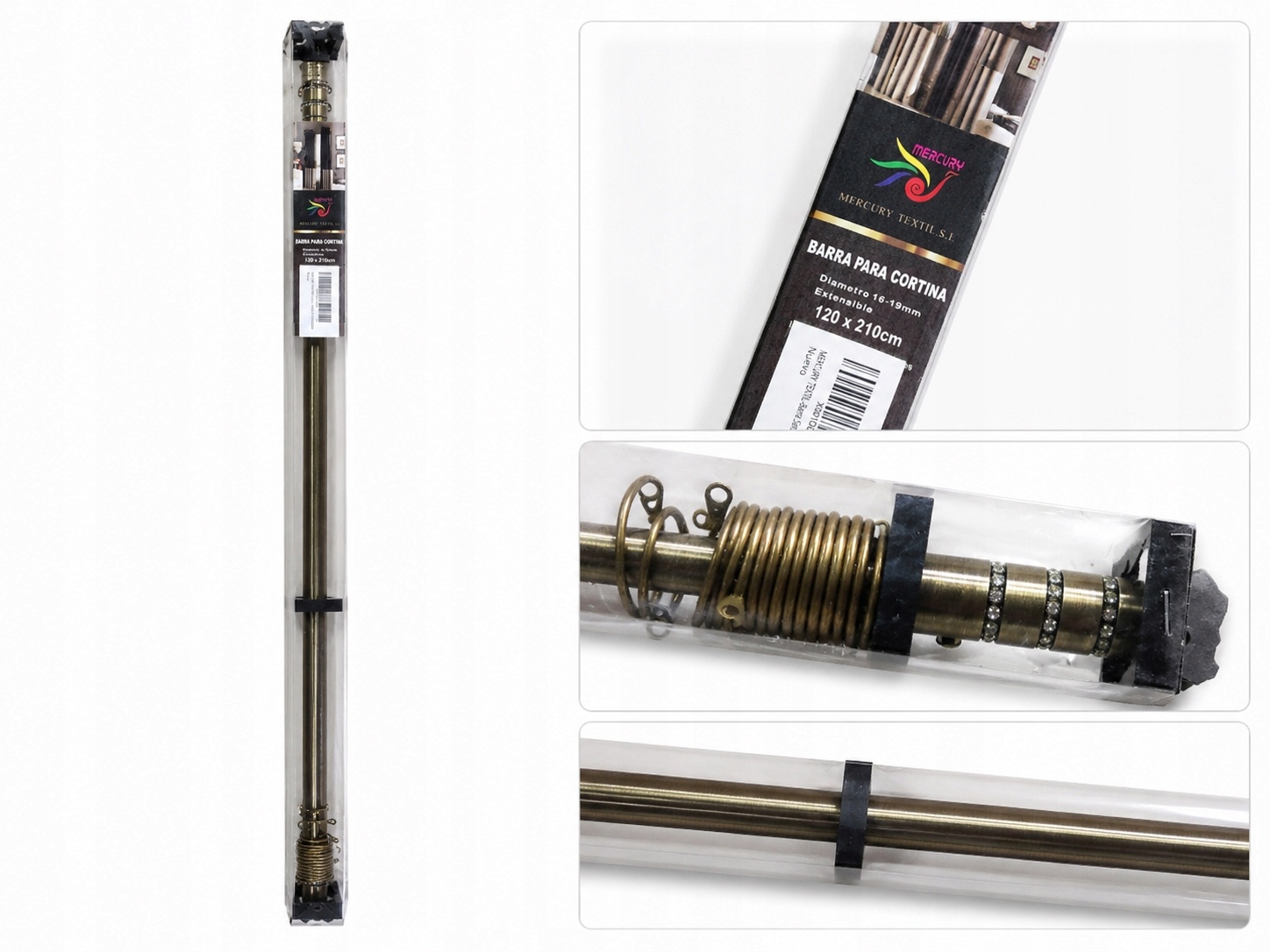 Mercury Drążek rozporowy do zasłon karnisza 120-210 cm regulowany ZŁOTY — zdjęcie 2