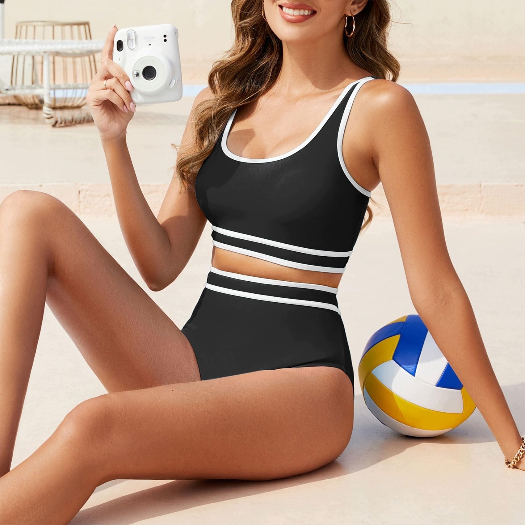 Strój Kąpielowy Damski Bikini Sportowe Wysoki Stan Czarne XXL — zdjęcie 5