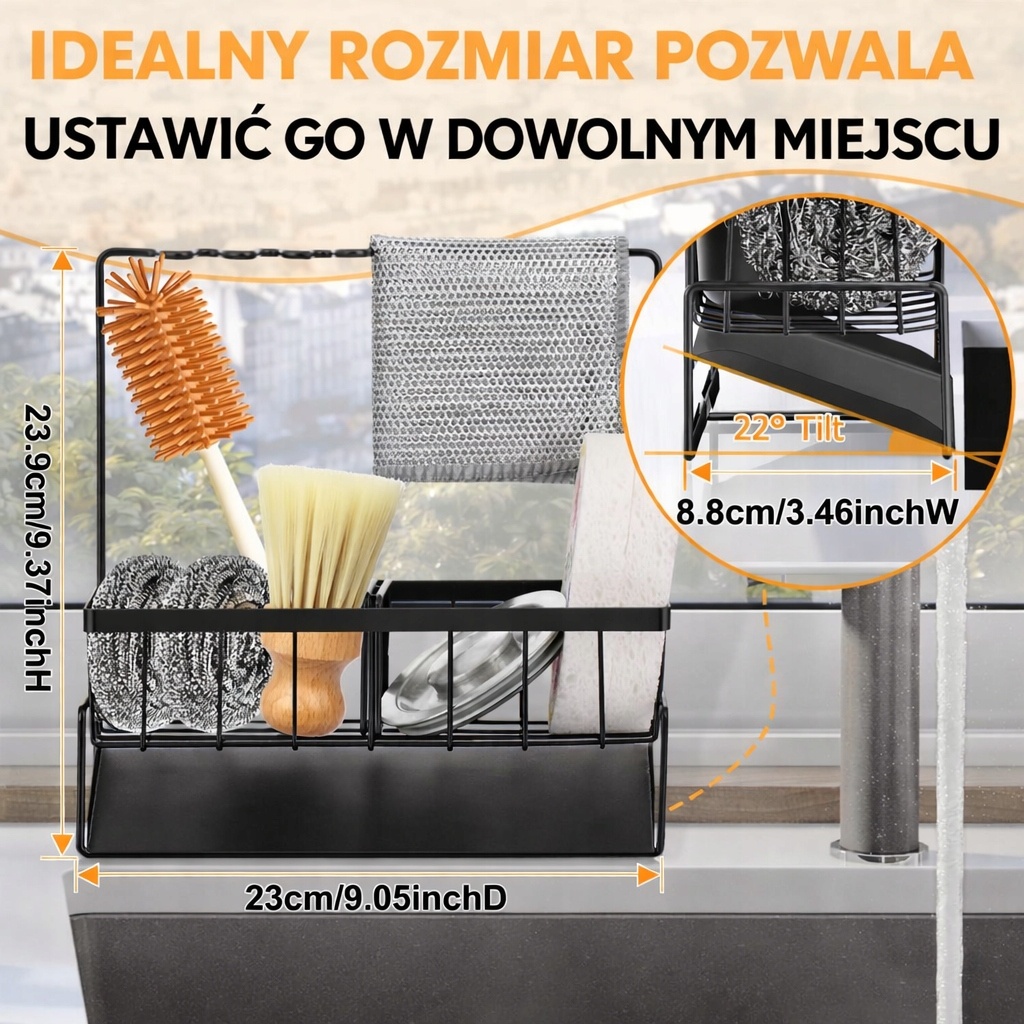 Organizer do zlewu ociekacz na gąbki szczotki kuchenne suszarka do naczyń — zdjęcie 5