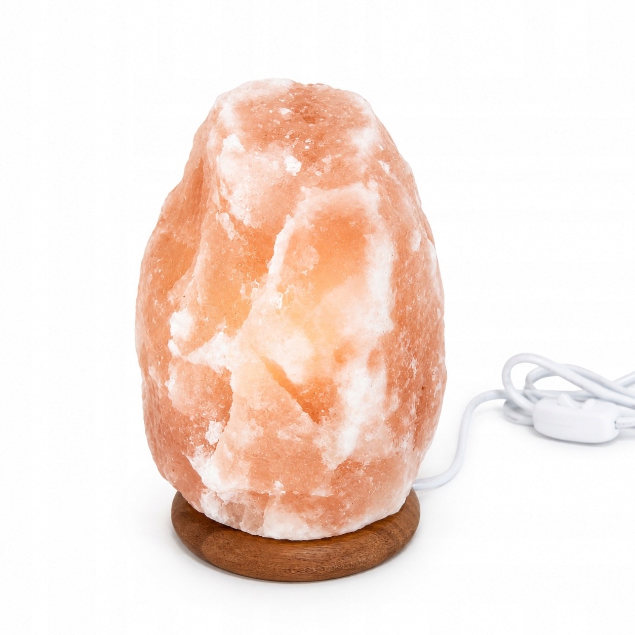 Lampa solna himalajska USB 13 cm naturalna sól różowa drewniana podstawa — zdjęcie 2